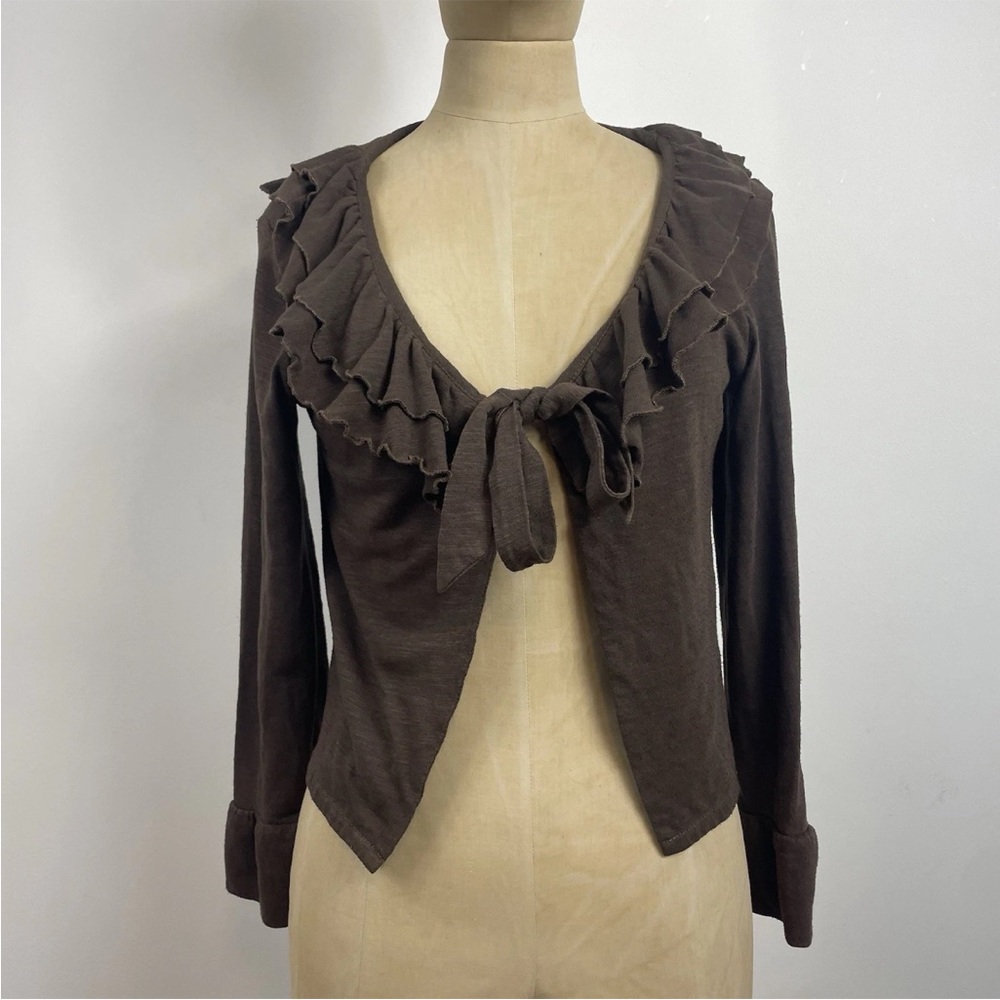 VTG Roberta di Roma Top Ruffle Brown 14 Renaissance Fairy Whimsy Boho Y2K Cardi